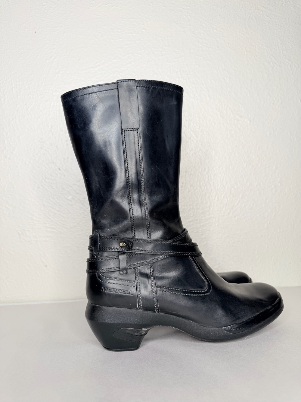 Merrell black leather western vibe mid calf boot